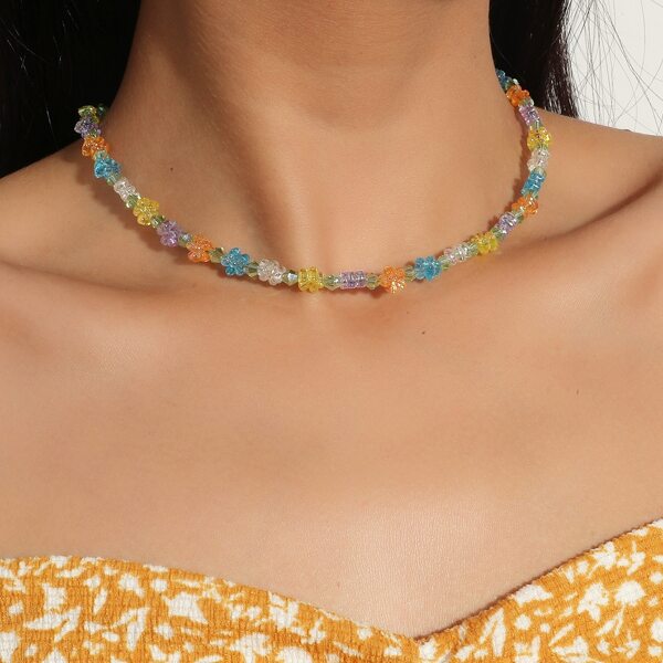 

1pc Beaded Necklace, Multicolor