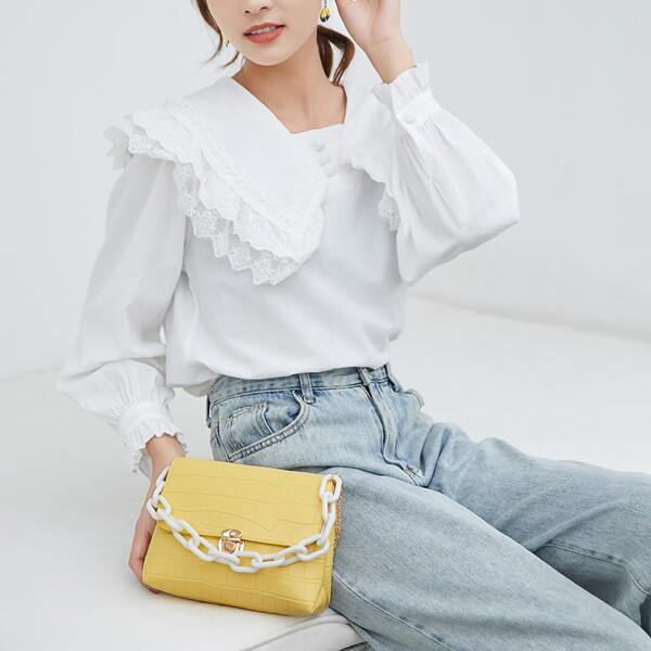 

Minimalist Croc Embossed Push Lock Chain Satchel Bag, Yellow