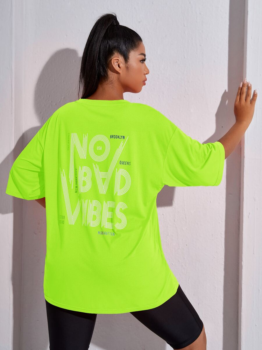 Plus Breathable Lightweight Slogan Graphic Sports Tee