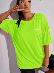 Plus Breathable Lightweight Slogan Graphic Sports Tee