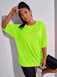 Plus Breathable Lightweight Slogan Graphic Sports Tee