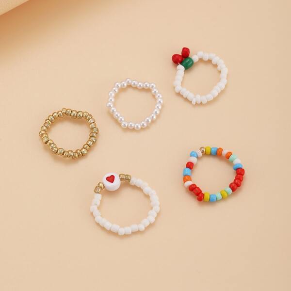 

5pcs Beaded Ring, Multicolor