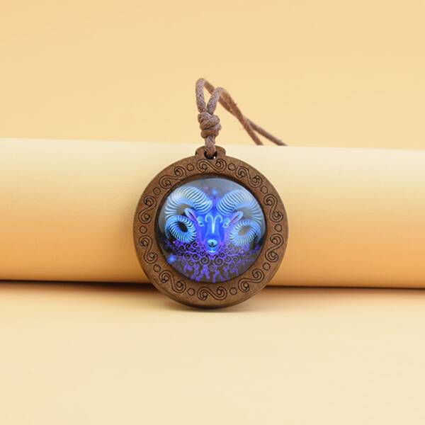 

Aries Decor Round Charm Necklace, Blue