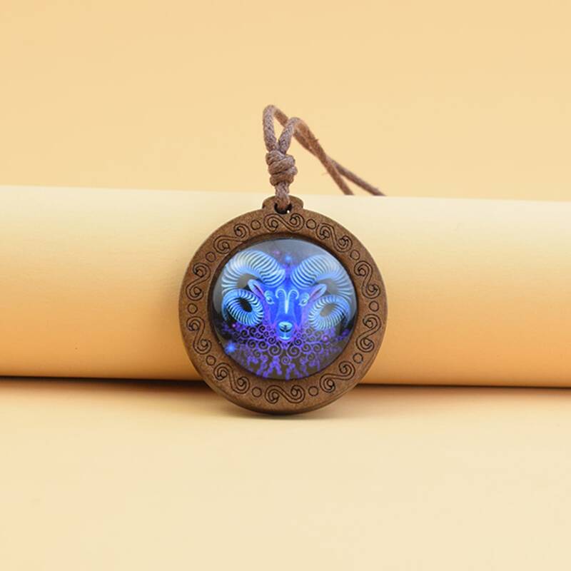 

Aries Decor Round Charm Necklace, Blue