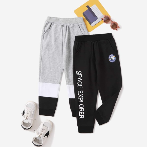 

Toddler Boys 2pcs Letter Graphic Color-block Sweatpants, Multicolor