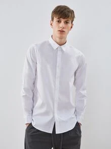 Áo sơ mi Nam Nút phía trước màu trơn Cơ bản - trắng - Xem 1