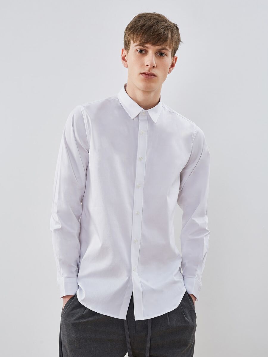 Áo sơ mi Nam Nút phía trước màu trơn Cơ bản - trắng - Xem 1