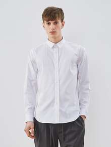 Áo sơ mi Nam Nút phía trước màu trơn Cơ bản - trắng - Xem 4