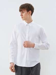 Áo sơ mi Nam Nút phía trước màu trơn Cơ bản - trắng - Xem 5