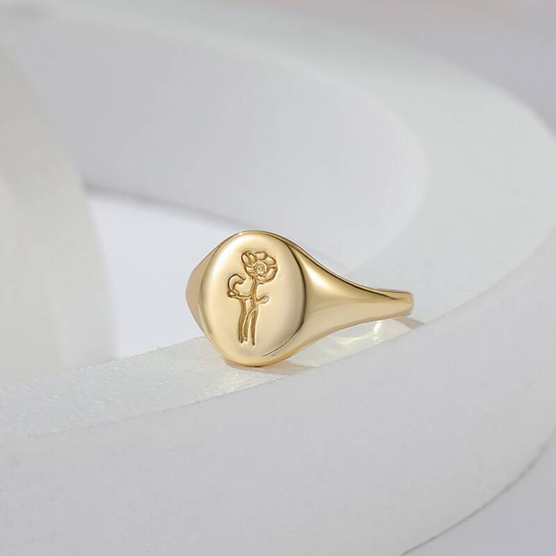 

1pc Flower Engraved Ring, Gold