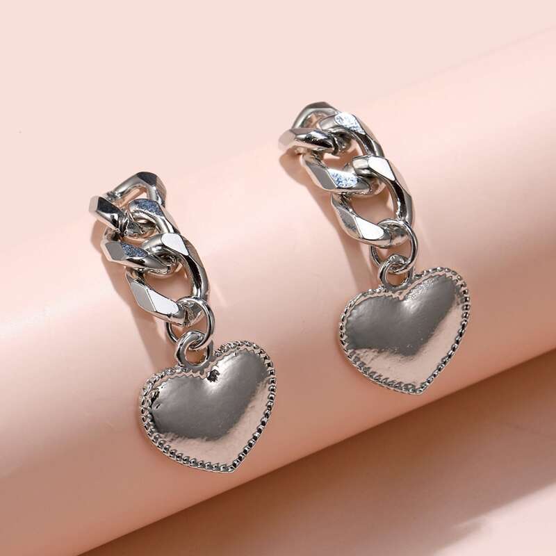 

Heart Drop Earrings, Silver