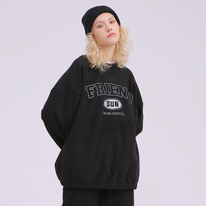 

Drop Shoulder Embroidery Letter Pullover, Black