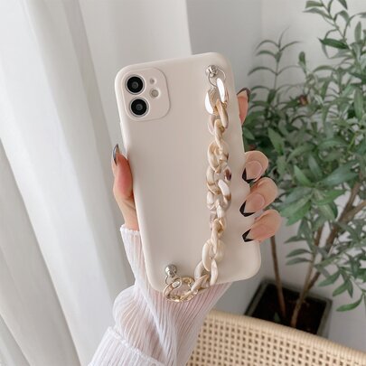Solid Phone Case With Chain Hand Strap
