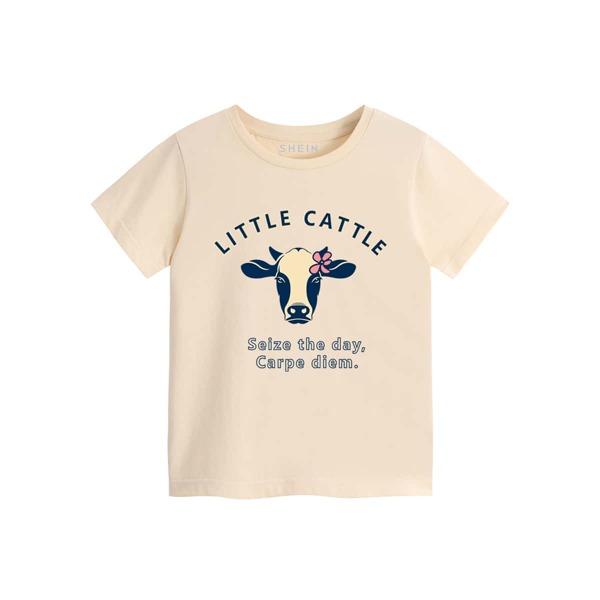

Toddler Girls Cow & Slogan Graphic Tee, Beige