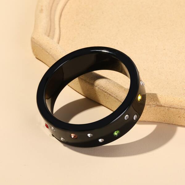

Rhinestone Decor Resin Bangle, Black