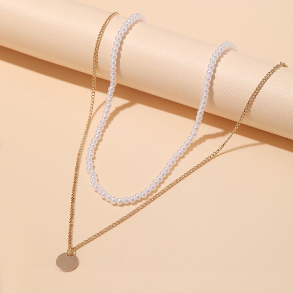 

2pcs Faux Pearl Decor Necklace, Multicolor