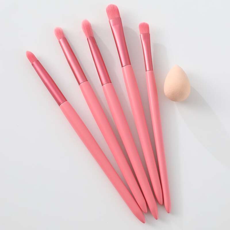 

5pcs Makeup Brush Set & 1pc Makeup Sponge, Pink