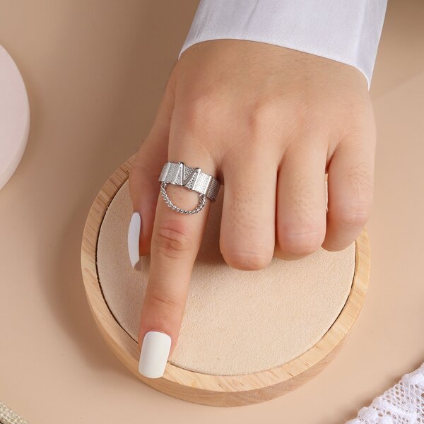 

Letter Decor Cuff Ring, Silver
