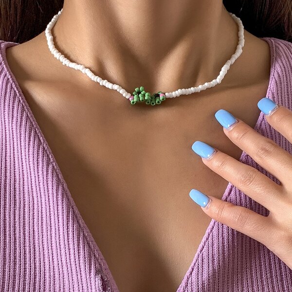 

Frog Decor Beaded Necklace, Green