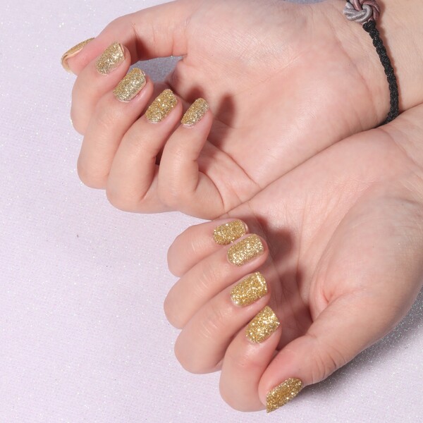 

24pcs Glitter Fake Nail & 1sheet Tape, Gold