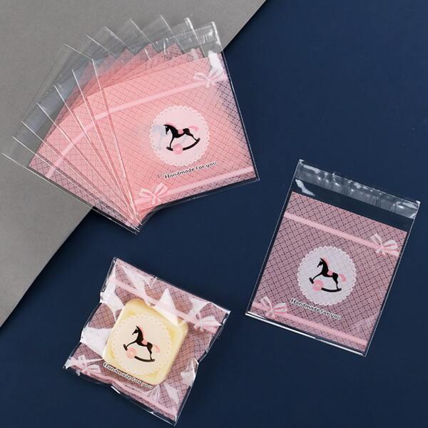 

100pcs Trojan Horse Print Packaging Bag, Pink