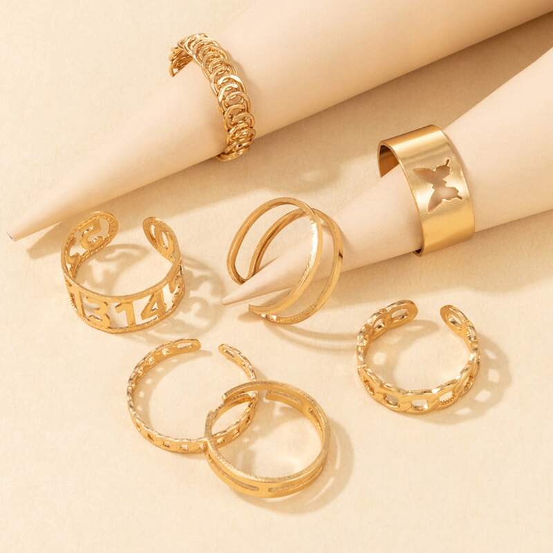 

7pcs Butterfly Decor Ring, Gold