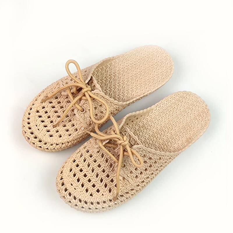 

Braided Lace-up Front Slides, Apricot