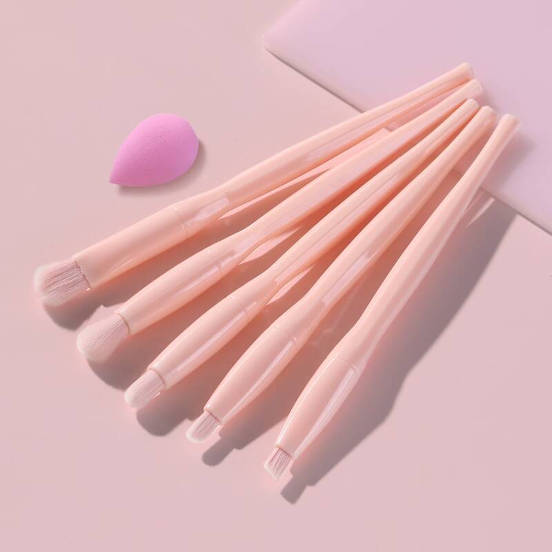 

5pcs Makeup Brush Set & 1pc Makeup Sponge, Baby pink