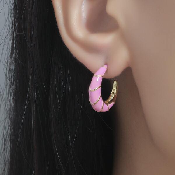 

18K Gold Plated Open Hoop Earrings, Pink