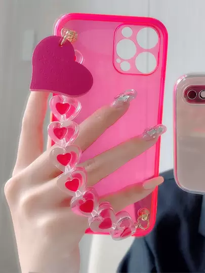 Custodia per telefono trasparente con con decorato cuore cinturino a mano