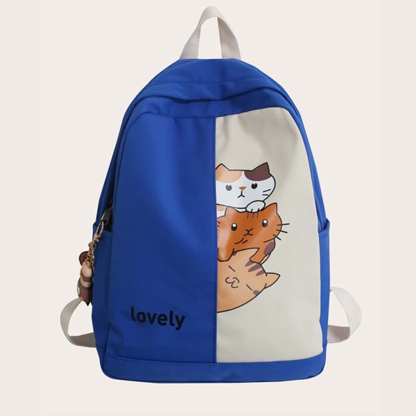 

Cartoon Cat Graphic Backpack, Royal blue