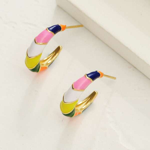 

18K Gold Plated Open Hoop Earrings, Multicolor