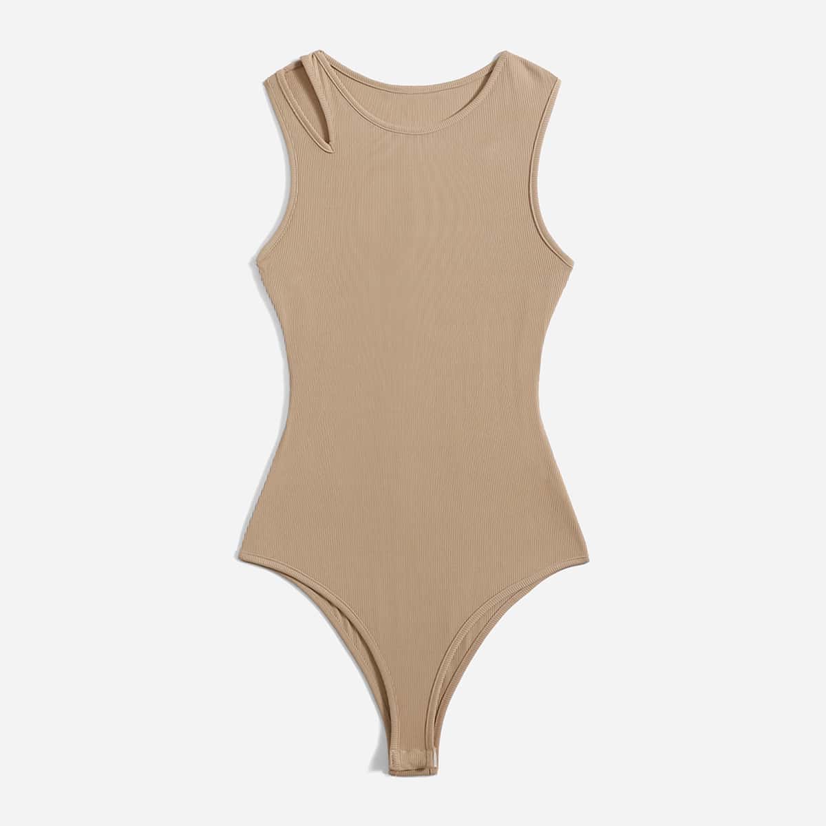 

Solid Cut Out Rib-Knit Tank Jumpsuit, Khaki
