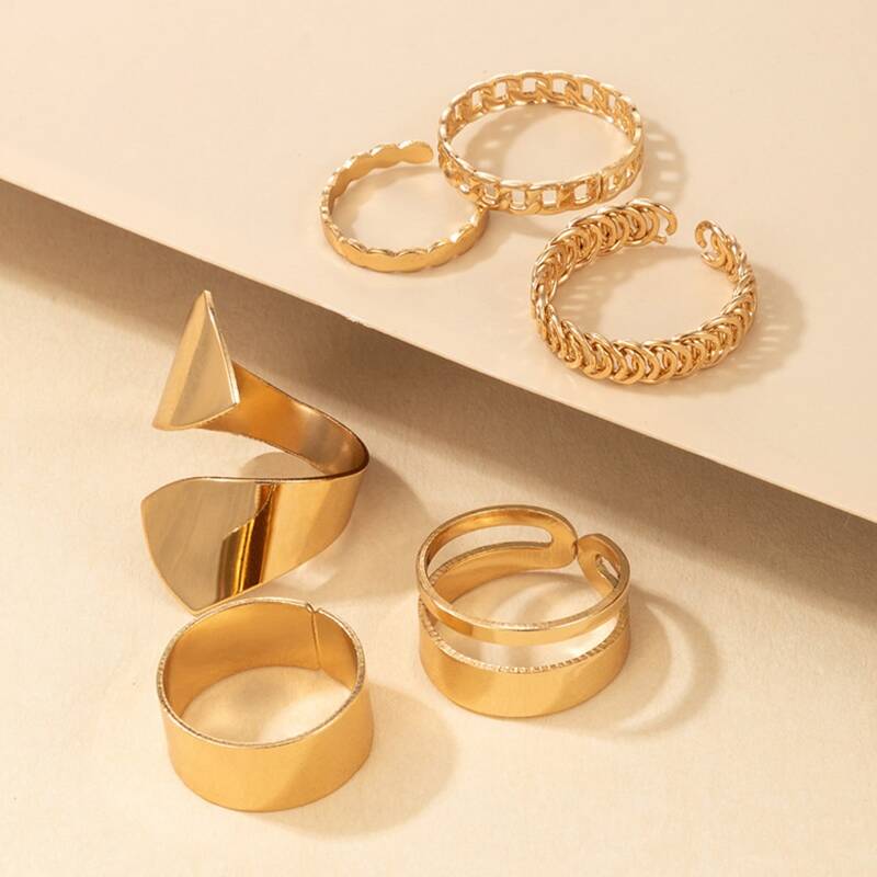 

6pcs Chain Decor Ring, Gold
