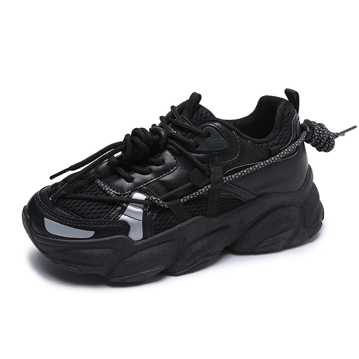 

Lace-up Front Mesh Panel Chunky Sneakers, Black
