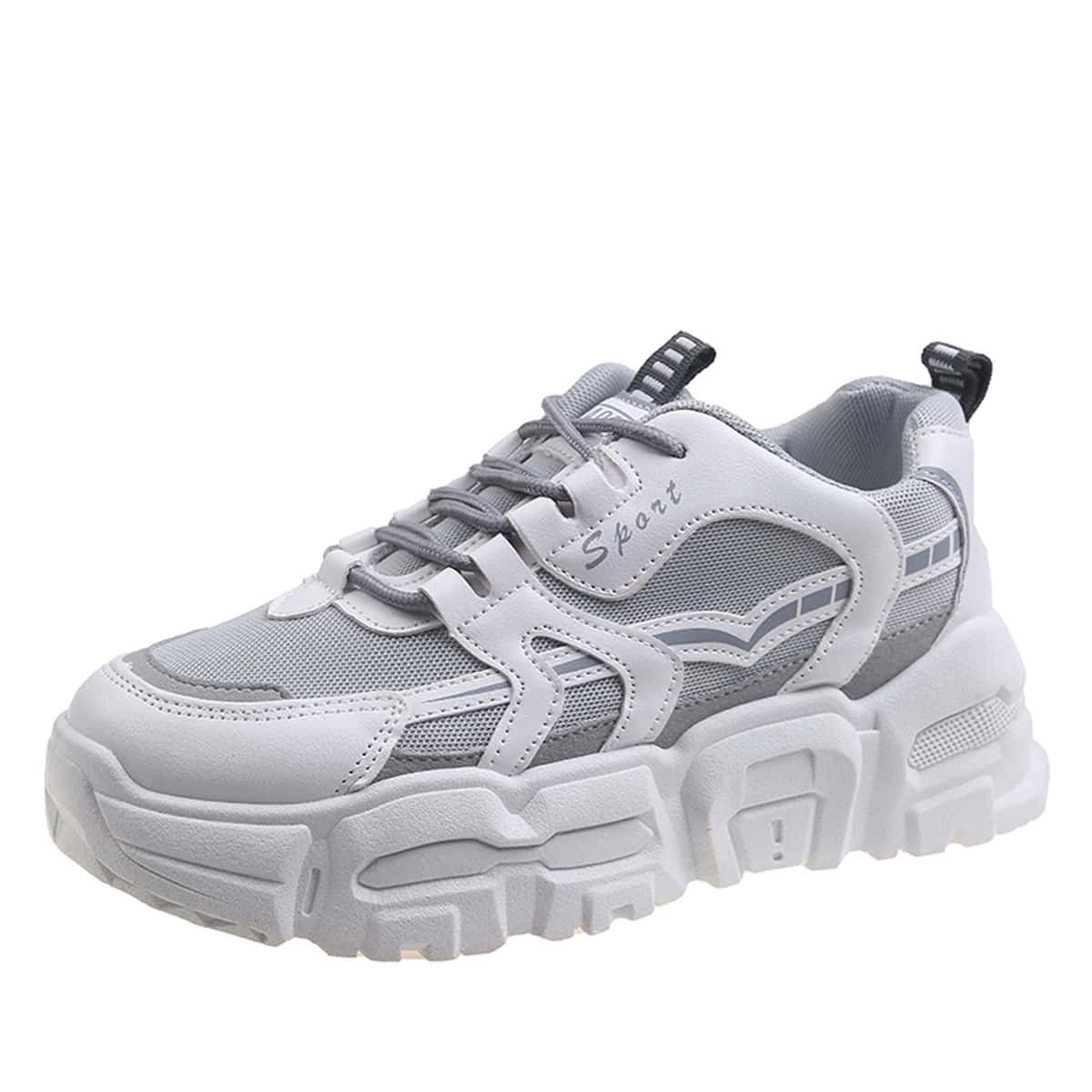 

Lace-up Front Letter Graphic Chunky Sneakers, Grey