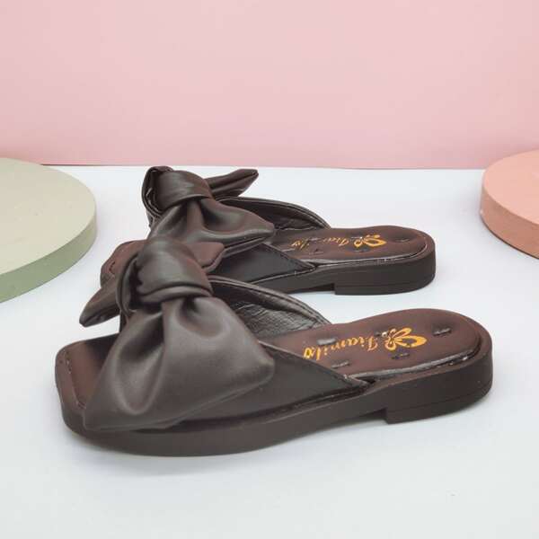 

Toddler Girls Bow Decor Slippers, Black