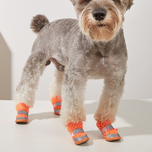 

4pcs Breathable Pet Shoes, Orange