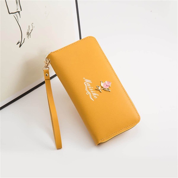 

Letter & Floral Graphic Zip Around Long Wallet, Yellow