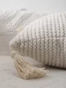 Miater 1入組流蘇裝飾靠墊套不附帶墊芯 - 米色 - 查看 3