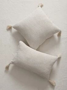 Miater 1入組流蘇裝飾靠墊套不附帶墊芯 - 米色 - 查看 6