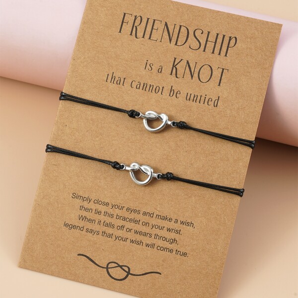 

2pcs Knot Decor Bracelet, Black