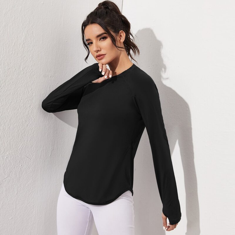 

Absorbs Sweat Sports Tee With Thumb Holes, Black