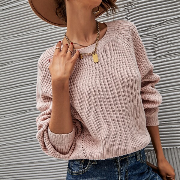 

Solid Raglan Sleeve Sweater, Dusty pink