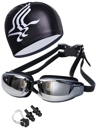 Anti-fog Swimming Goggles With Swim Cap Set