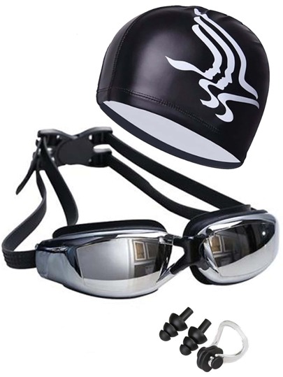 Anti-fog Swimming Goggles With Swim Cap Set