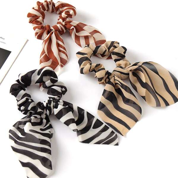 

3pcs Striped Hair Tie, Multicolor