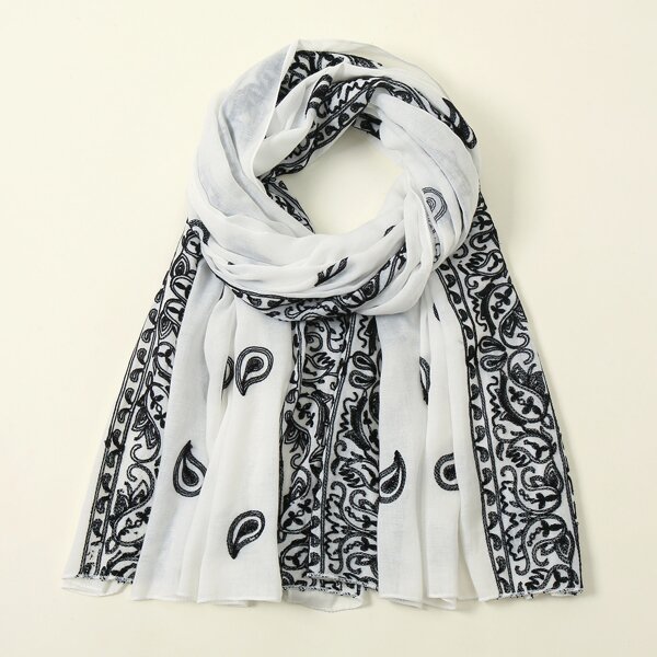 

Paisley Print Scarf, White