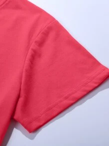 SHEIN LUNE 字母和心形印花 T 恤 图案 T 恤 女士上衣 - 西瓜粉 - 查看 5