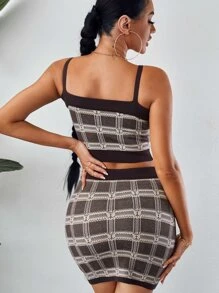 SHEIN SXY Áo len hai mảnh Tương phản ràng buộc Sọc ca rô Gợi cảm - Nhiều màu - Xem 2